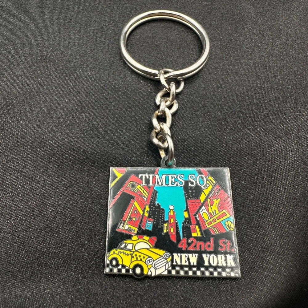 Vintage 80s Times So New York City Keychain 42nd St Yellow Taxi Souvenir Jewelry